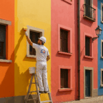 Pintor pintant façana a Girona