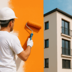 Pintor de Girona pintan una façana