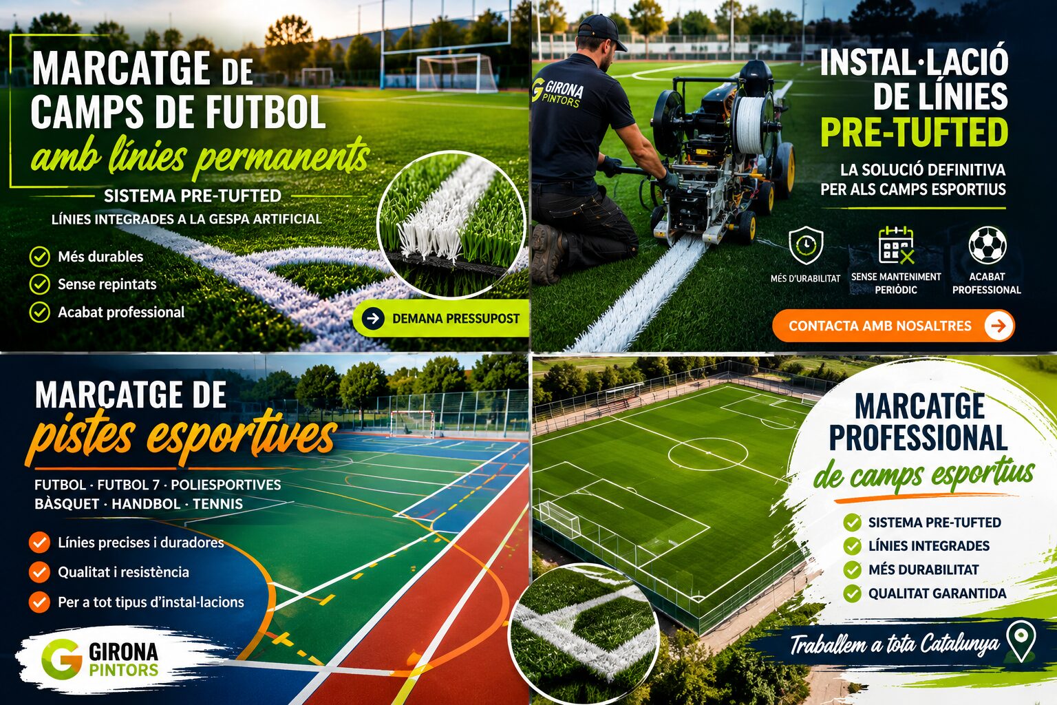 Marcaje de líneas integradas en campo de fútbol de césped artificial en Mataró